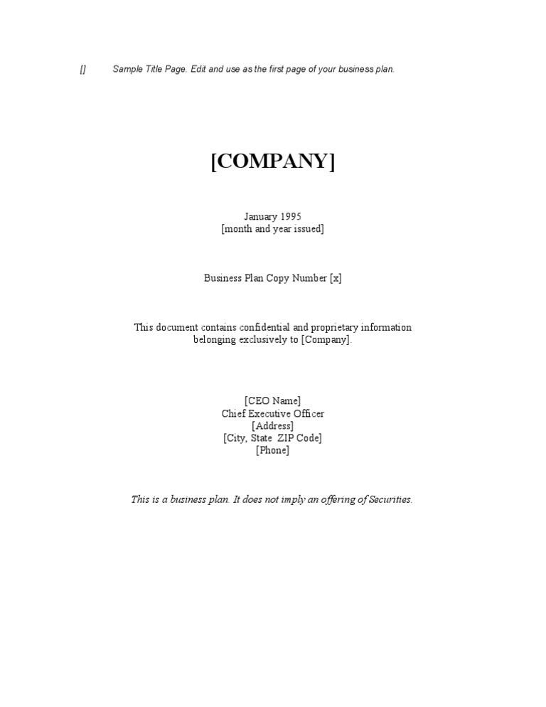 Business Plan Title Page Template | PDF