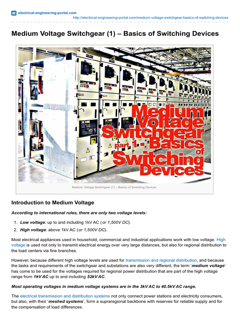 Medium Voltage Switchgear Overview | PDF | Electric Power Distribution ...