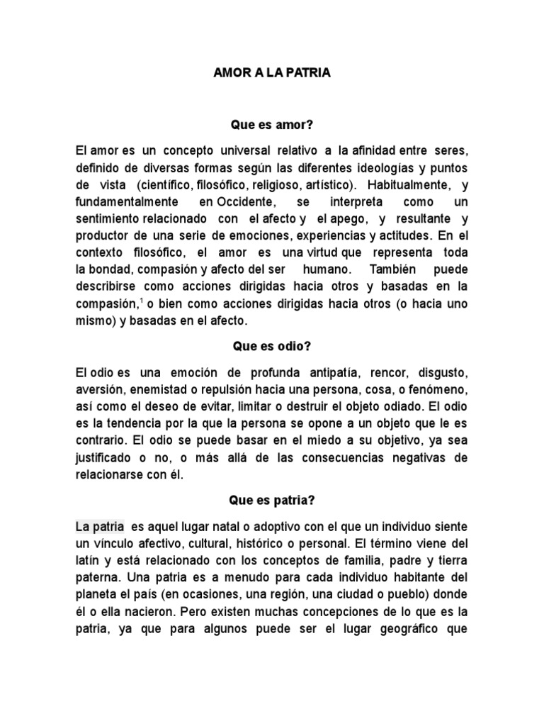 Amor A La Patria F | PDF | Patriotismo | Odio