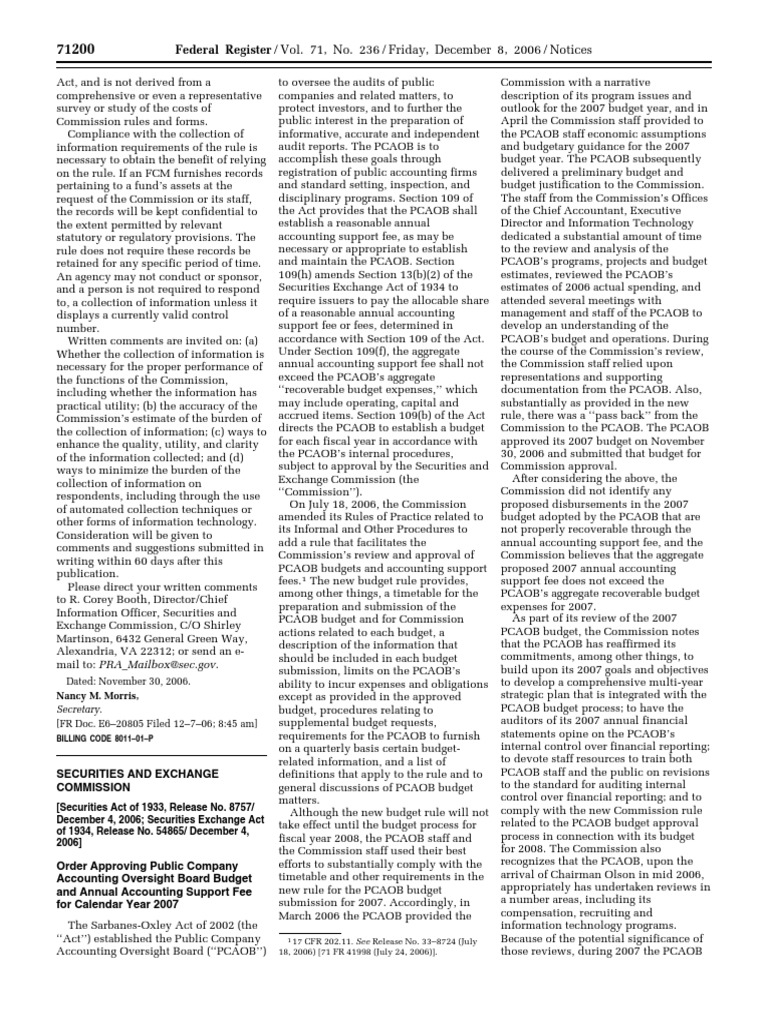 Notice Public Company Accounting Oversight Board Budget and Annual