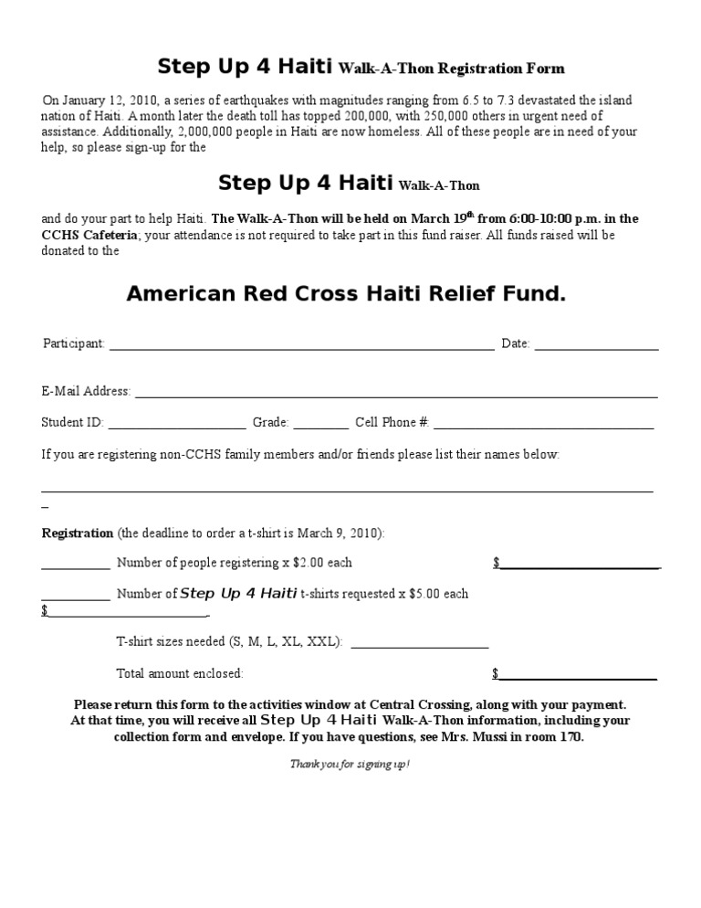 Step Up 4 Haiti Walk-A-Thon Signup | PDF | Earthquakes | Natural Disasters