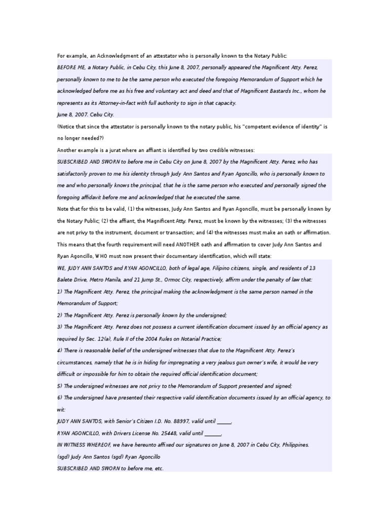 Notarial Acknowledgment Examples | PDF | Affidavit | Notary Public