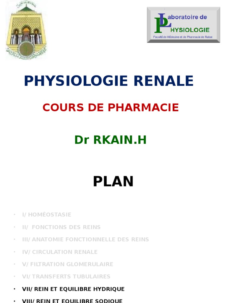 Homéostasie et Fonction Rénale PDF Rein Appareil urinaire — free download