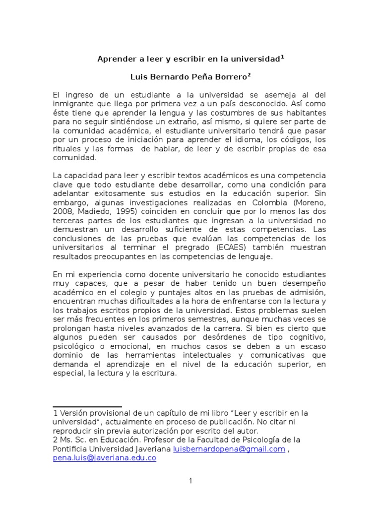 Aprender A Leer y Escribir en La Universidad | PDF