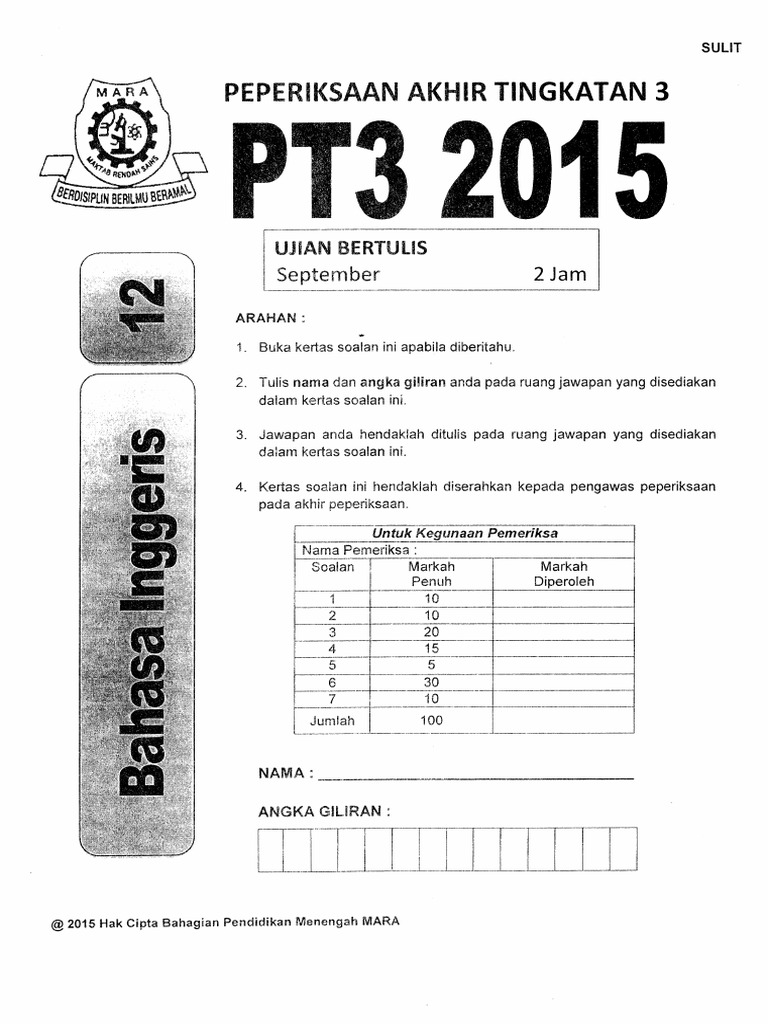 Trial Mara Pt3 2015 With Answer Scheme | PDF