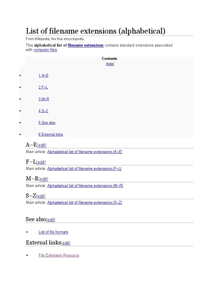 List of Filename Extensions PDF File Format Dos
