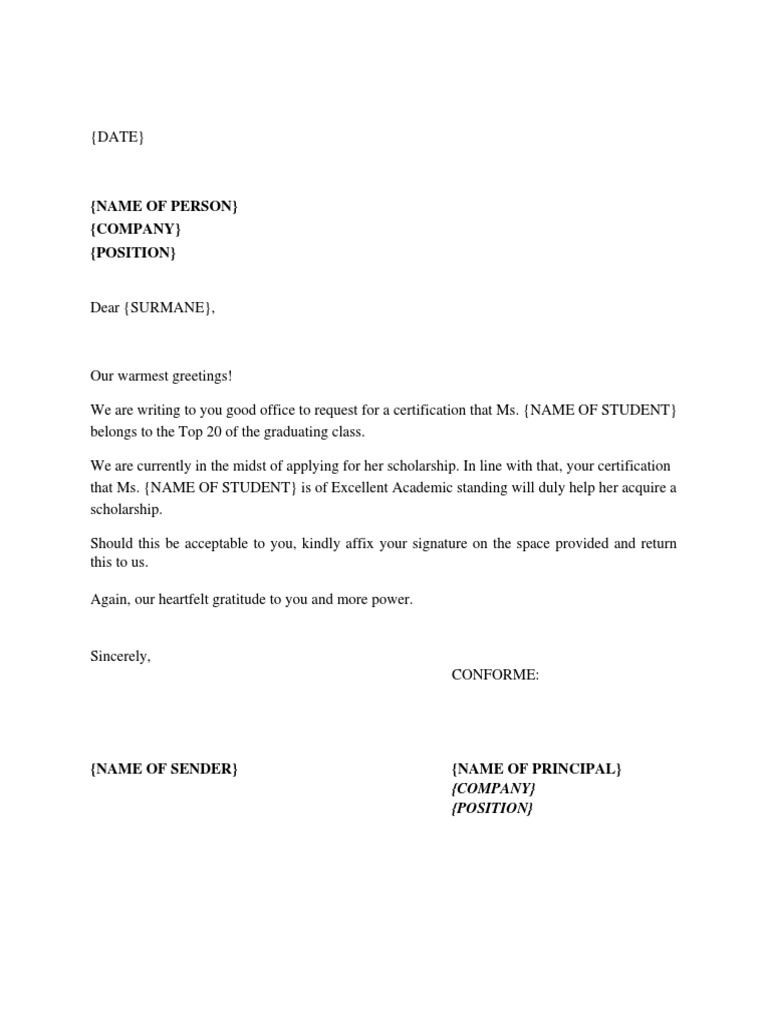 Request for Student Certification Letter | PDF