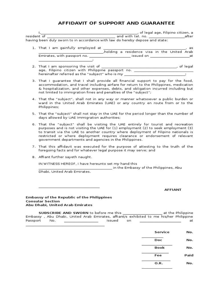 Affidavit of Support and Guarantee | PDF