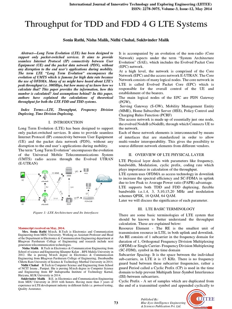 Throughput Calculation Pdf Lte Telecommunication Mobile Technology