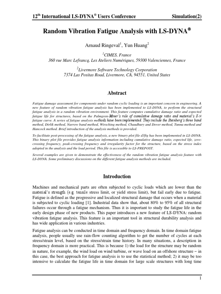 Random Vibration Fatigue Analysis With LS-DYNA | PDF | Fatigue ...