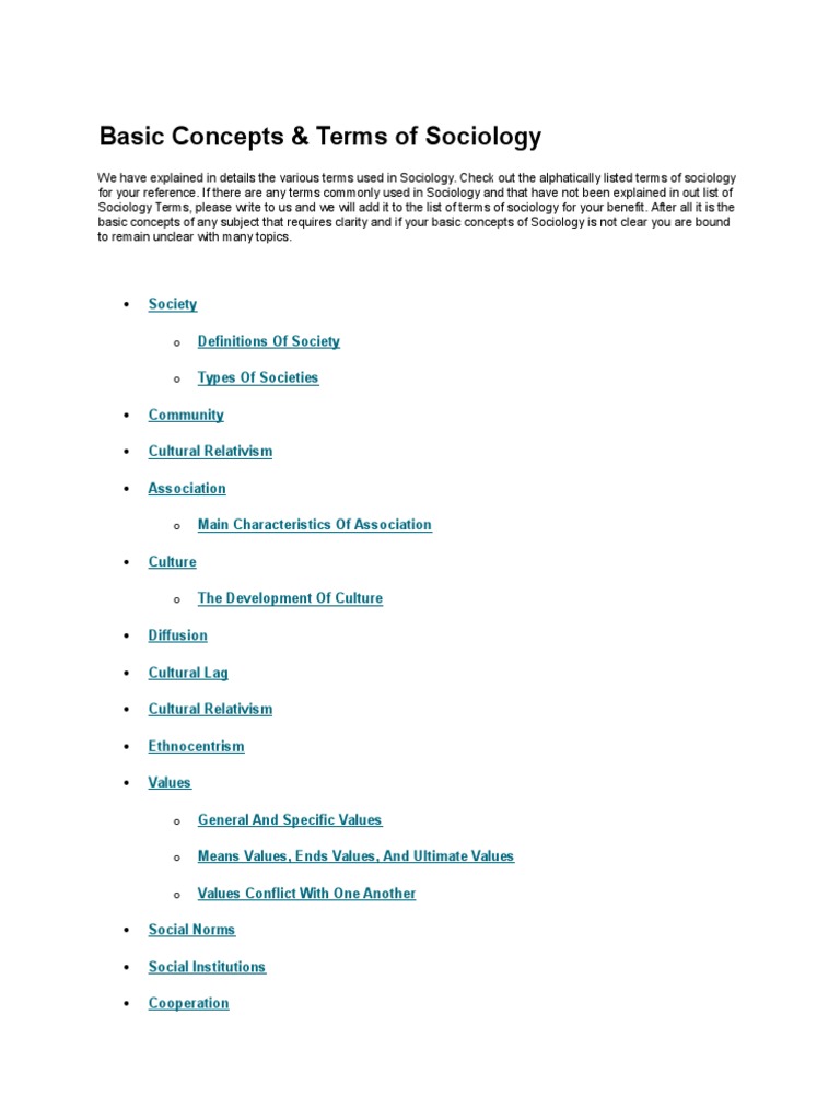 Key Sociology Terms Explained | PDF | Social Science