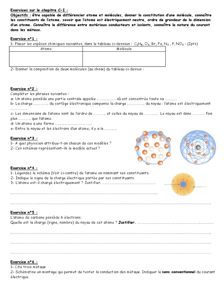 Les Ions En 3ème Exercices Corrigés Exercices Sur Le Chapitre C I - 3eme - EnT | PDF