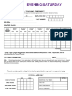 Evening Part Time Lecturers Contact Time Claim