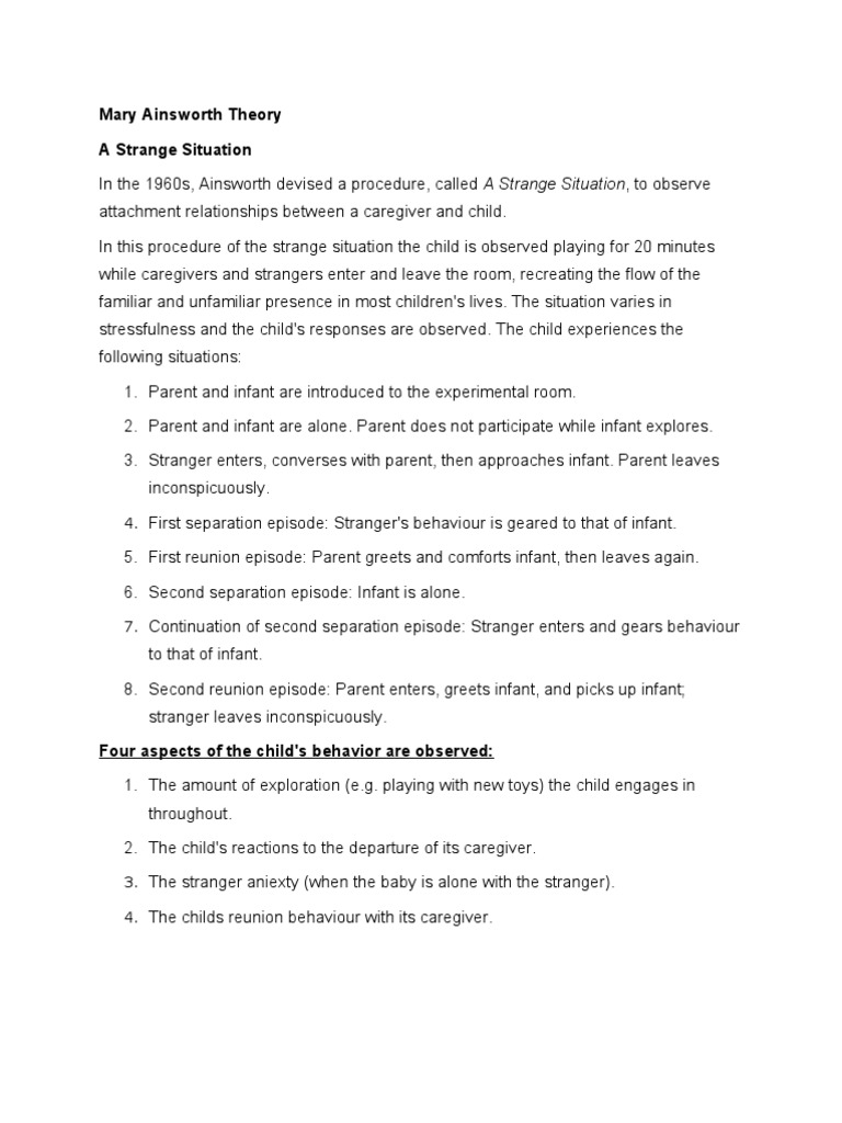 Mary Ainsworth Theory a Strange Situation In Attachment Theory