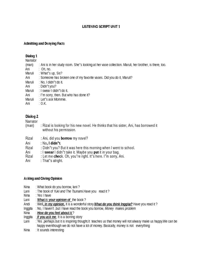 Listening Scripts Unit 1 Kls 8 | PDF | General Fiction