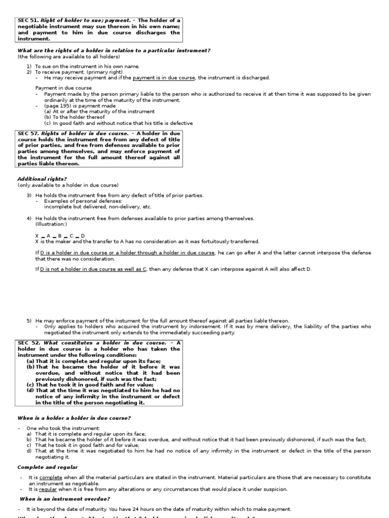 What Are The Rights of A Holder in Relation To A Particular Instrument