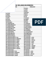 Mga Bilang/Numbers: Filipino English