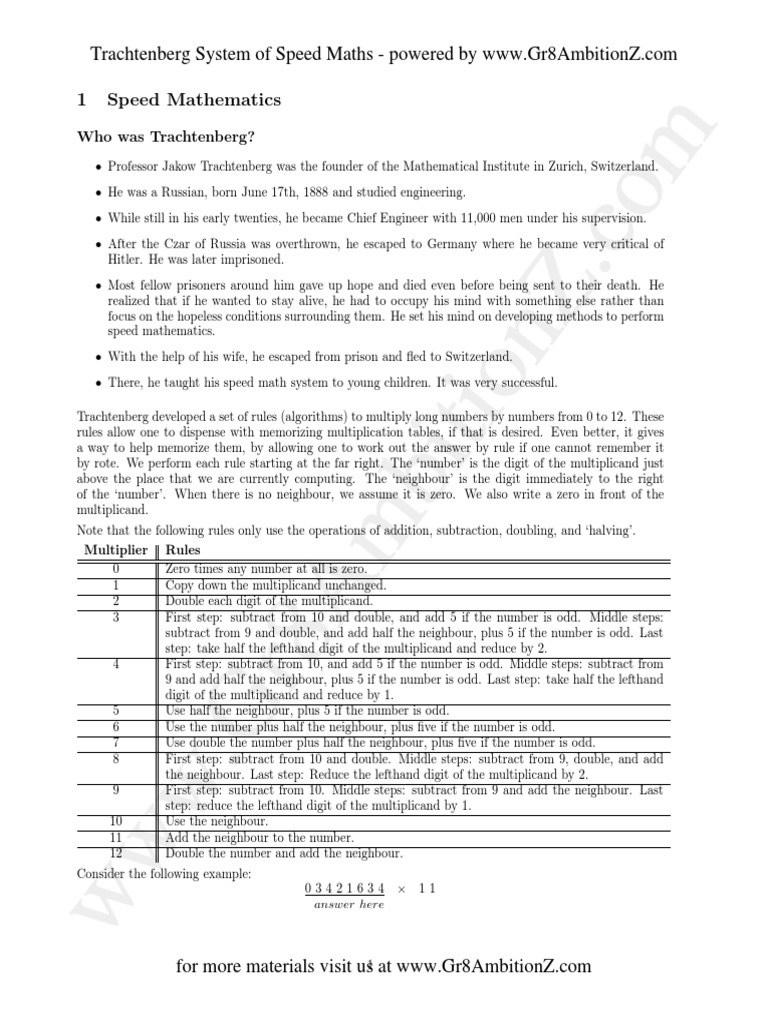Speed Maths Techniqiues In Multiplication Pdf Multiplication
