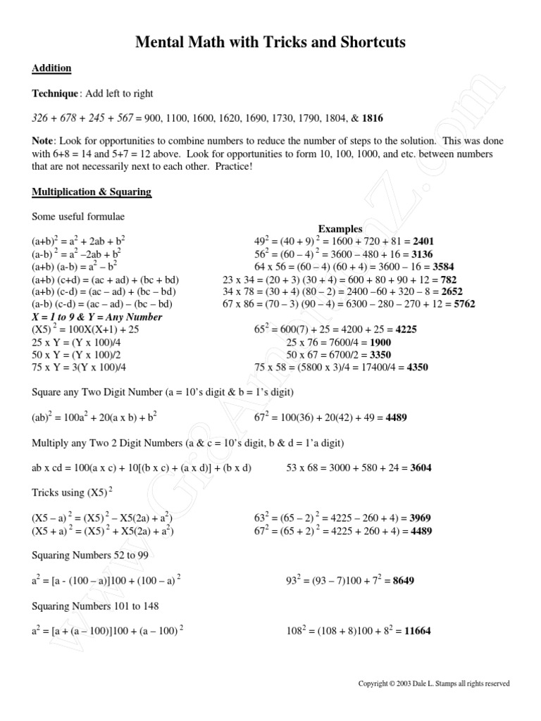 How To Achieve Speed in Maths Calculations | PDF | Division ...