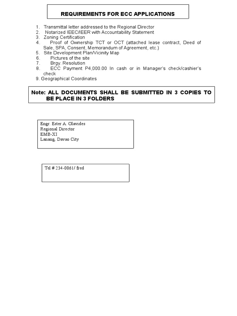 ECC Application Document Checklist | PDF