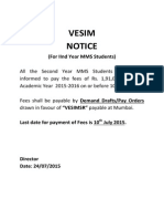 VESIM 2nd Year MMS Fees Notice 2015-16