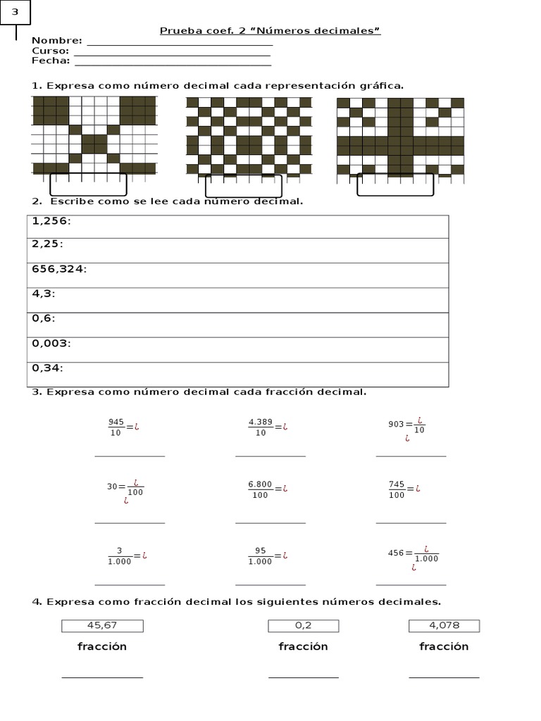 Prueba Coef 2 Matematica Decimales Prueba Coef 2 Matematica Decimales