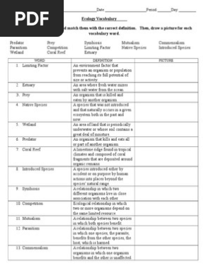 3 column notes Ecology Vocab Answers
