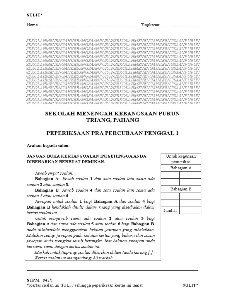 Geografi STPM - Soalan Pra Percubaab Penggal 1 STPM 2016