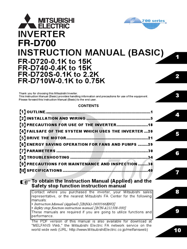 Fr-d700 Instruction Manual (Basic) | Power Inverter | Electrical Wiring