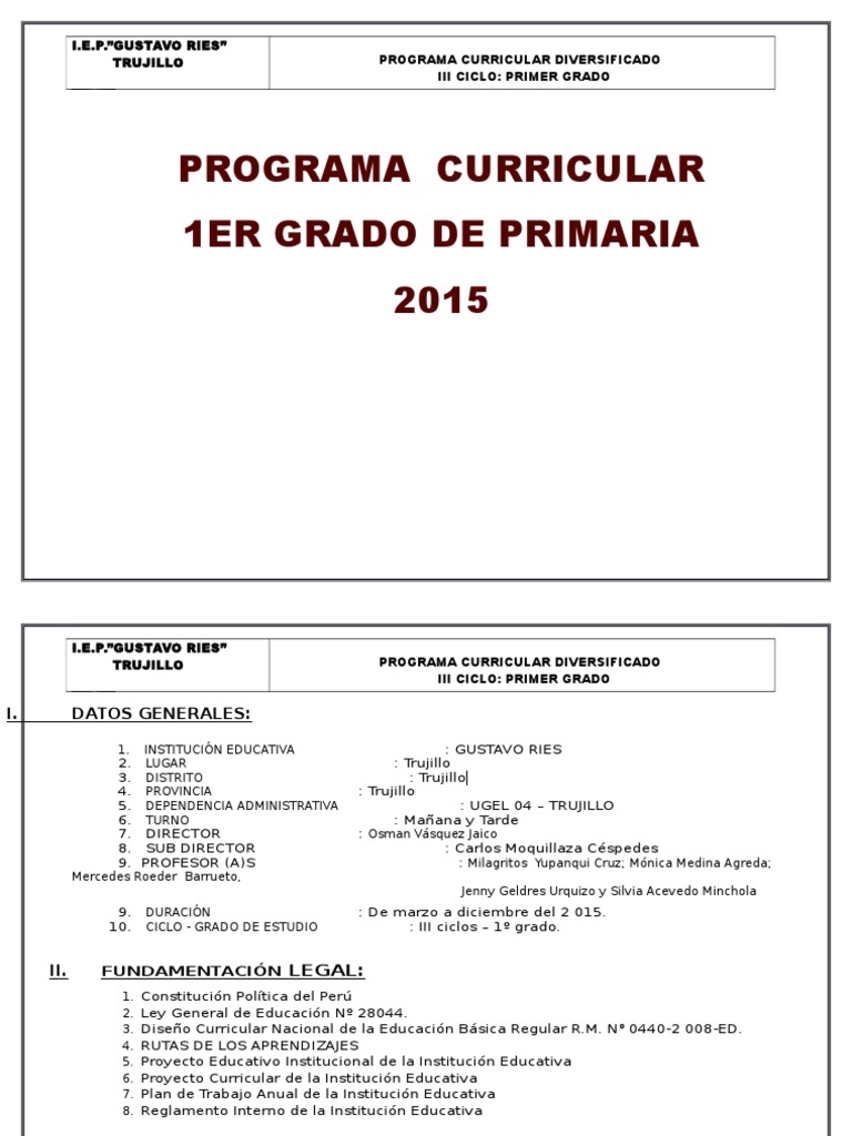 Programa Curricular Primer Grado 2015 | PDF | Comunicación | Educación ...