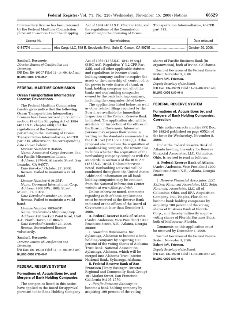 Federal Maritime Commission License Updates | PDF | United States Code ...