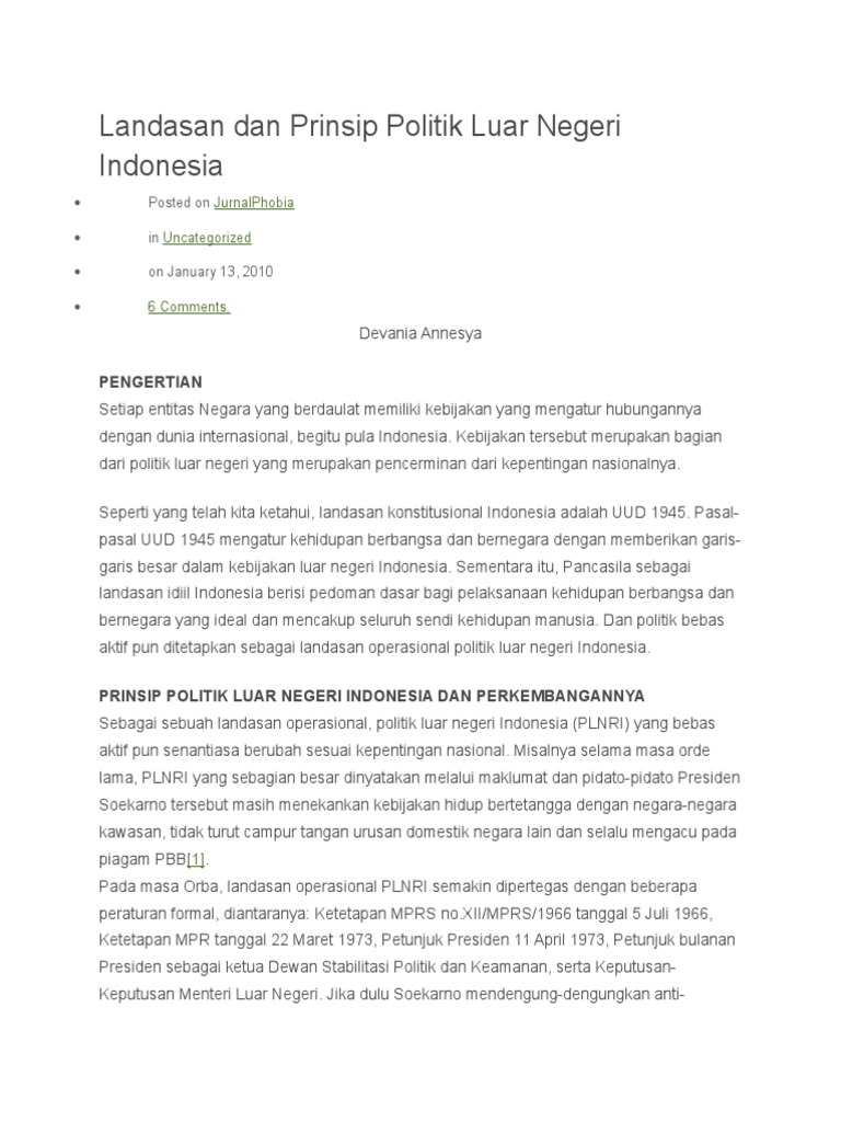 Landasan Dan Prinsip Politik Luar Negeri Indonesia PDF