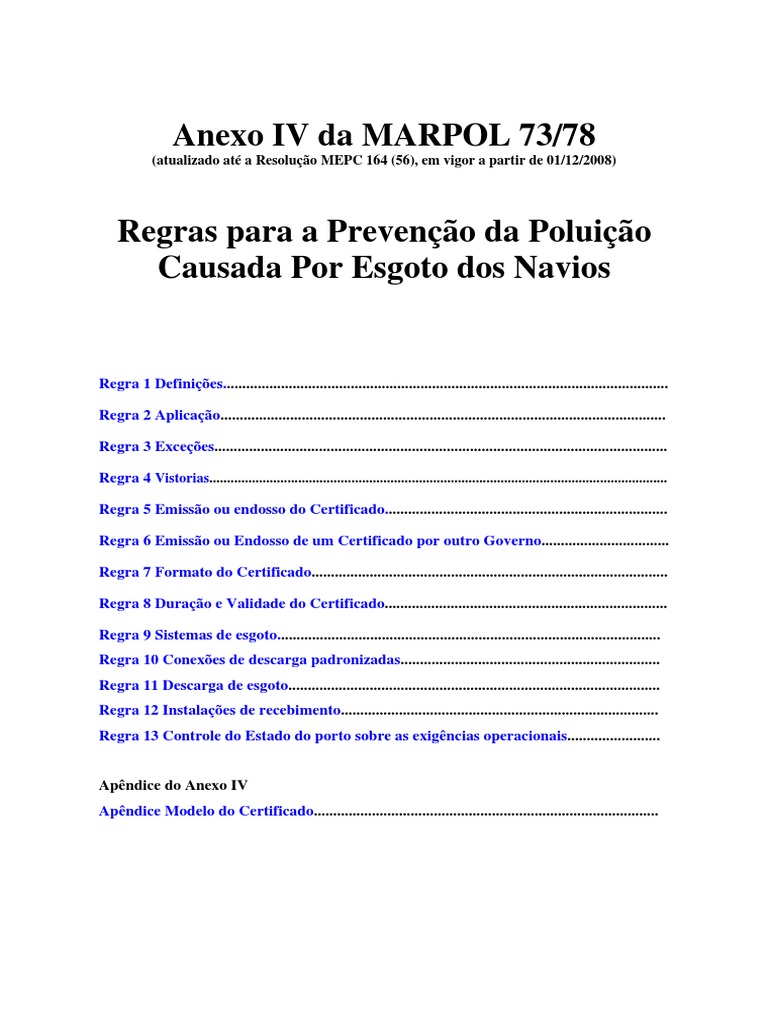 Anexo IV Marpol | Arqueação | Estado