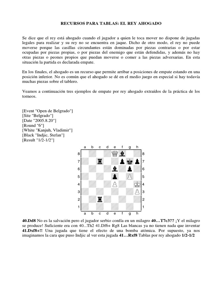 Recursos para Tablas El Rey Ahogado PDF Ajedrez Juegos de mesa
