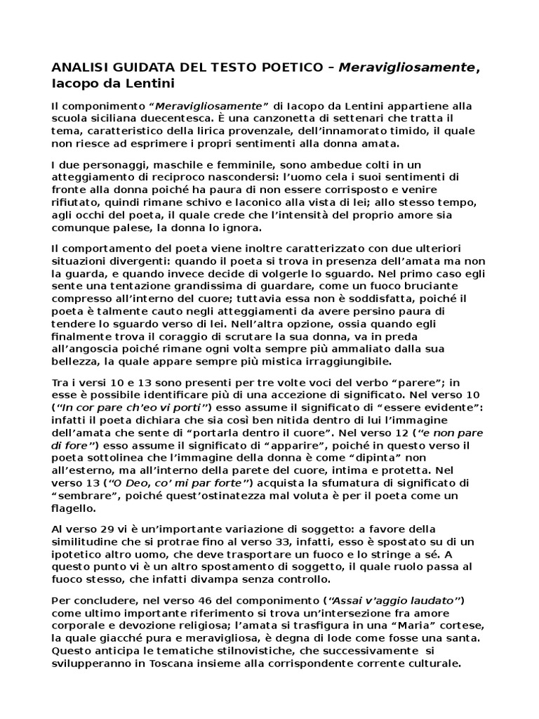 Meravigliosamente Analisi del Testo