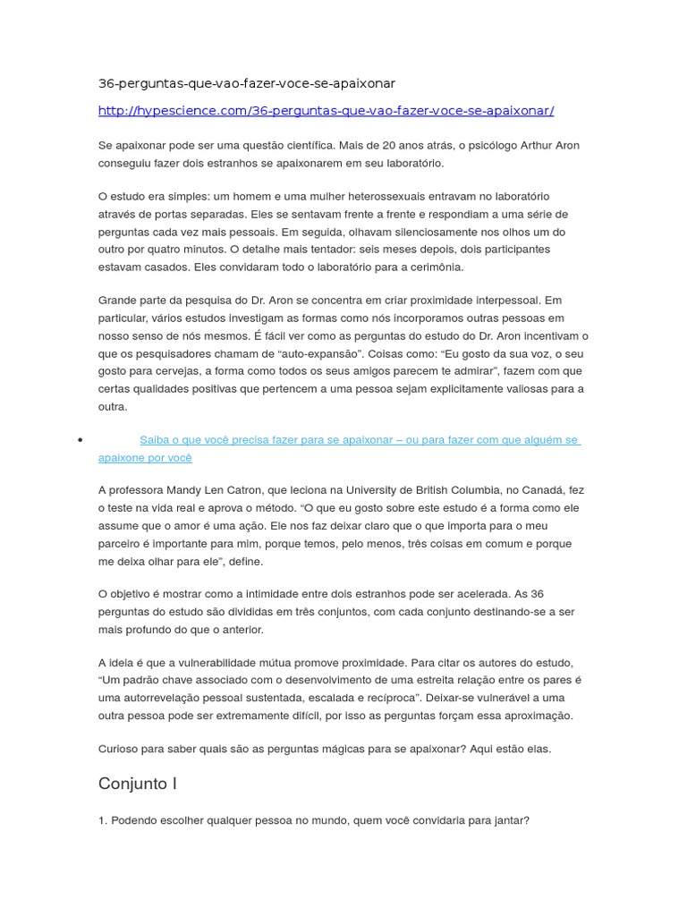 36 Perguntas Que Vao Fazer Voce Se Apaixonar, PDF, Amizade