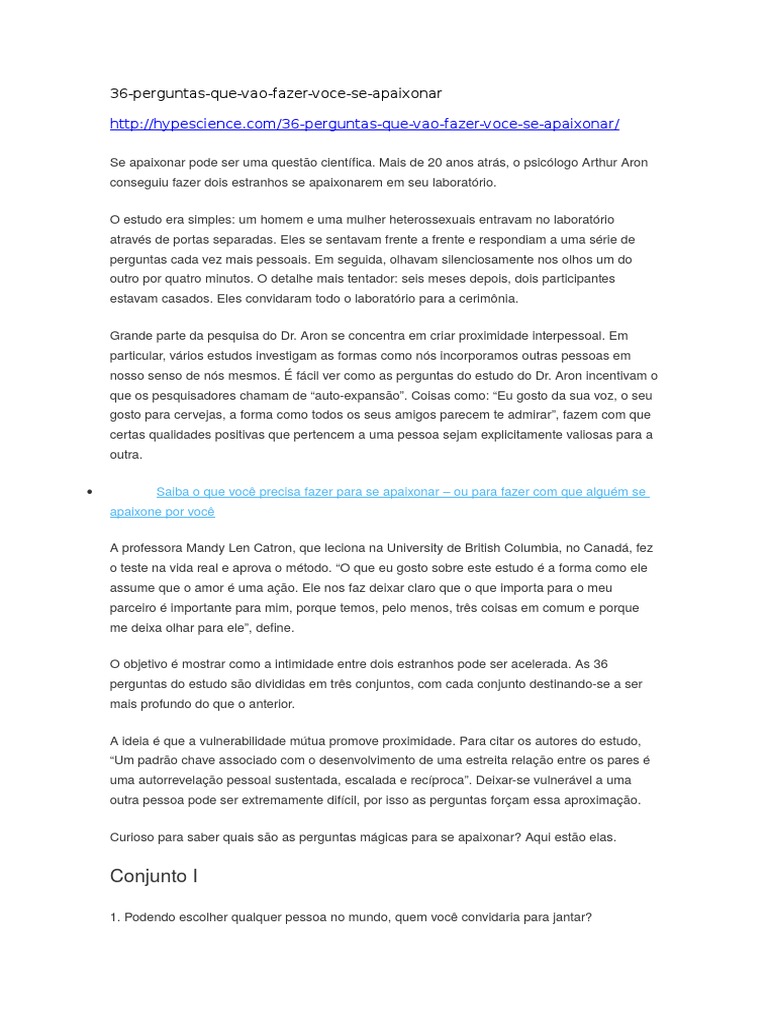 36 perguntas para se apaixonar. O questionário do amor que nasceu