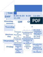 Timetable for Psychology Courses