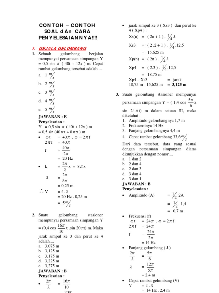 Contoh Soal Gelombang Berjalan Dan Gelombang Stasioner - Contoh Soal