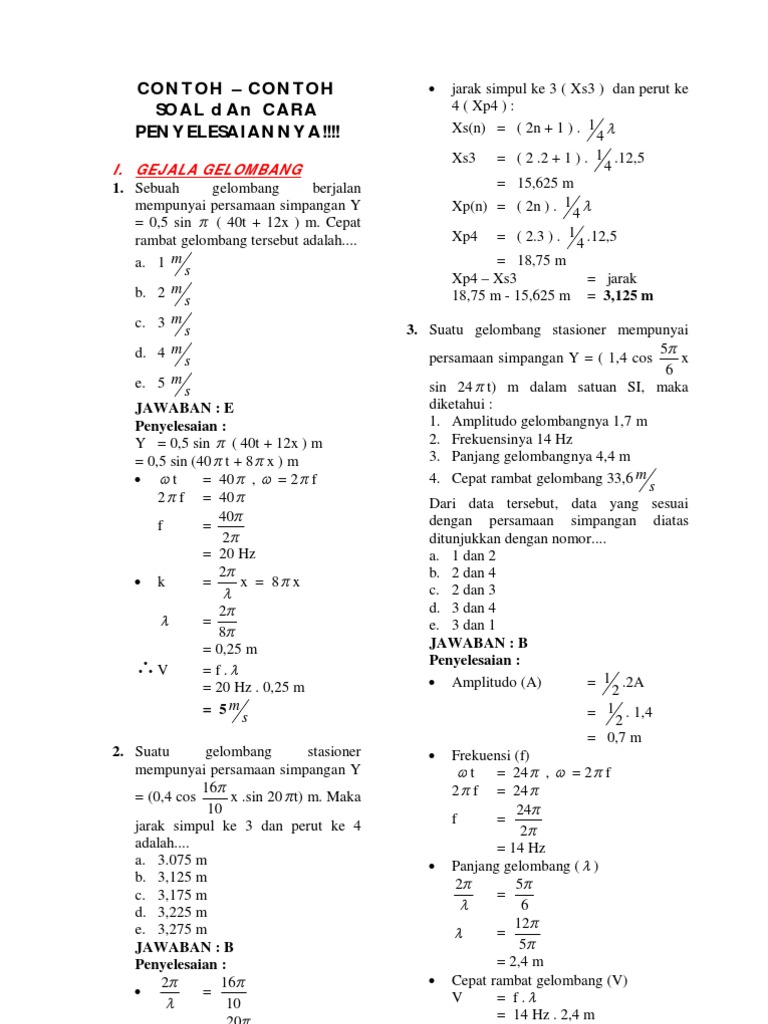 Contoh Soal Dan Cara Penyelesaiannya Bab Gejala Gelombang Gelombang Bunyi Serta Optika Fisis