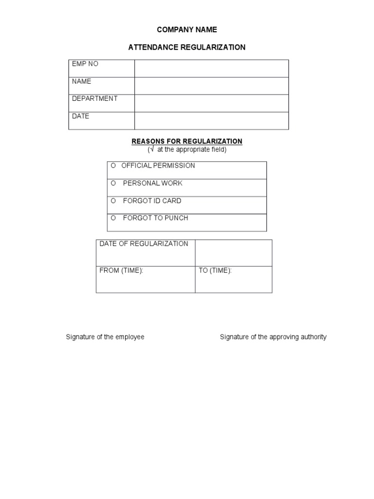 Attendance Regularization Request Form | PDF