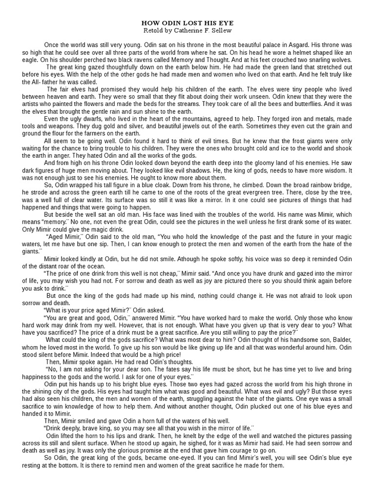 How Odin Lost His Eye PDF Odin