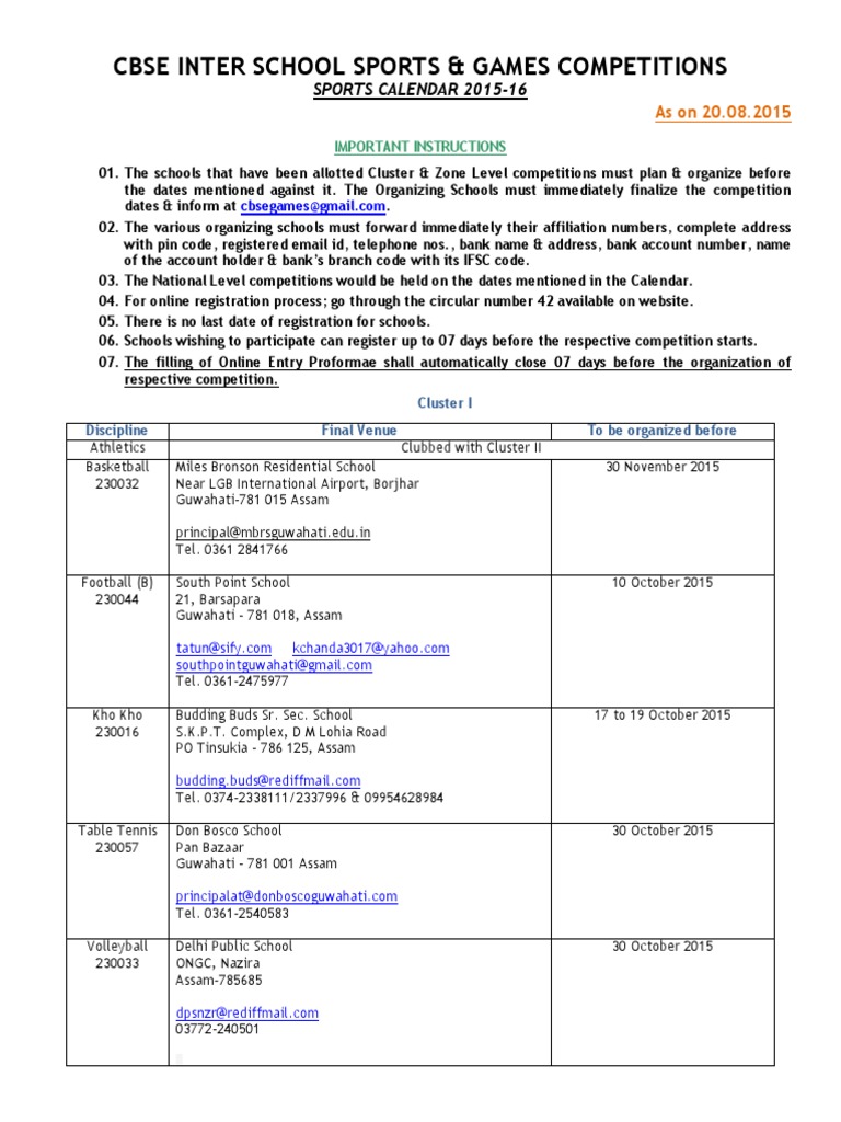 CBSE Sports Calendar 2025-26 Overview | PDF | Sports | Summer Olympic ...