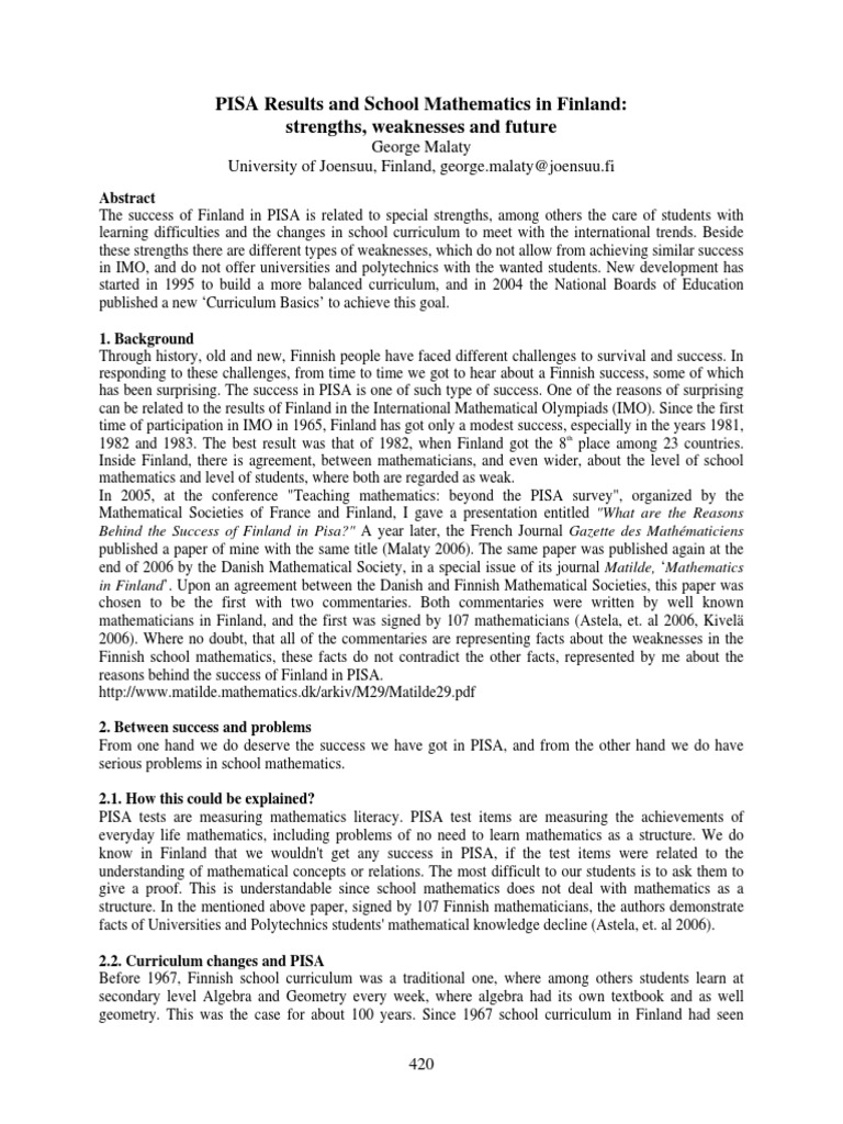 Finland's PISA Success in Mathematics | PDF | Teachers | Teaching ...