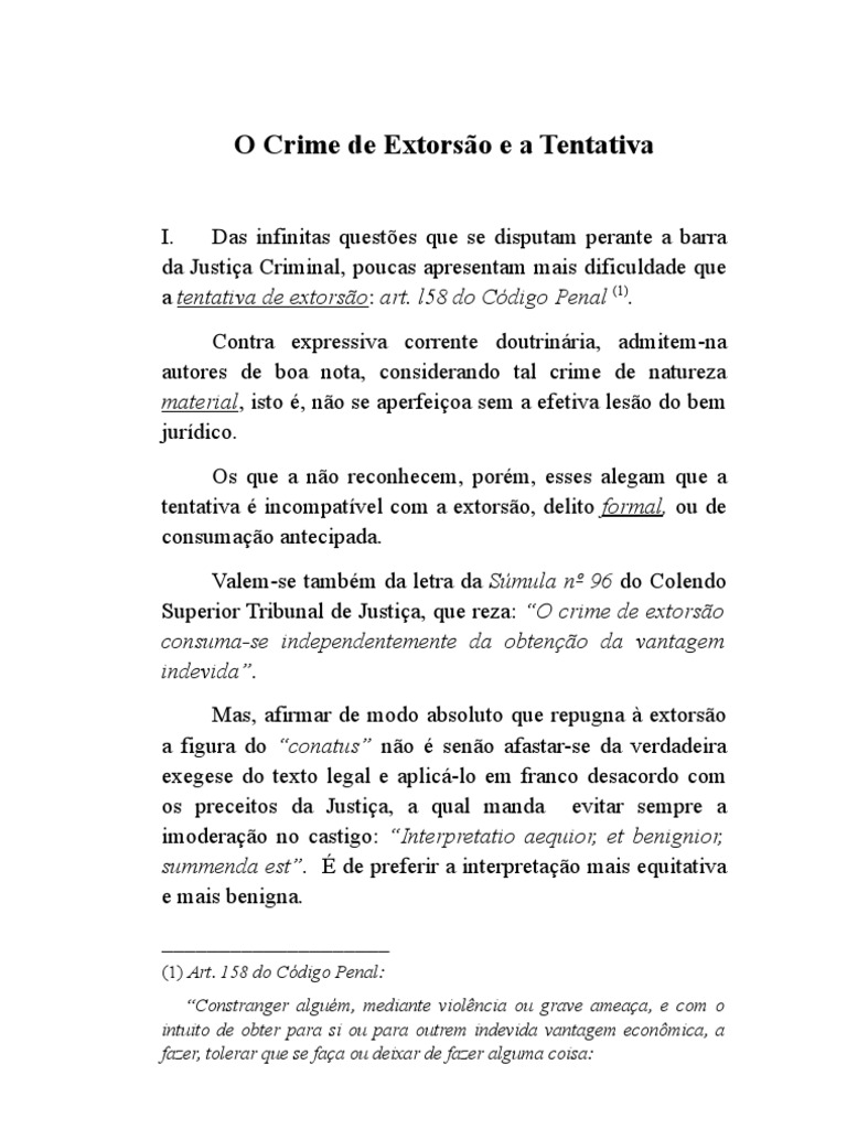 O Crime de Extorsão e a Tentativa | Extorsão | Desvio (Sociologia)