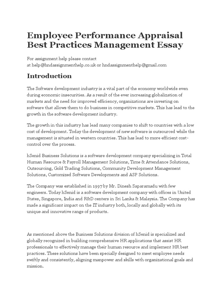 Employee Performance Appraisal Best Practices Management Essay PDF