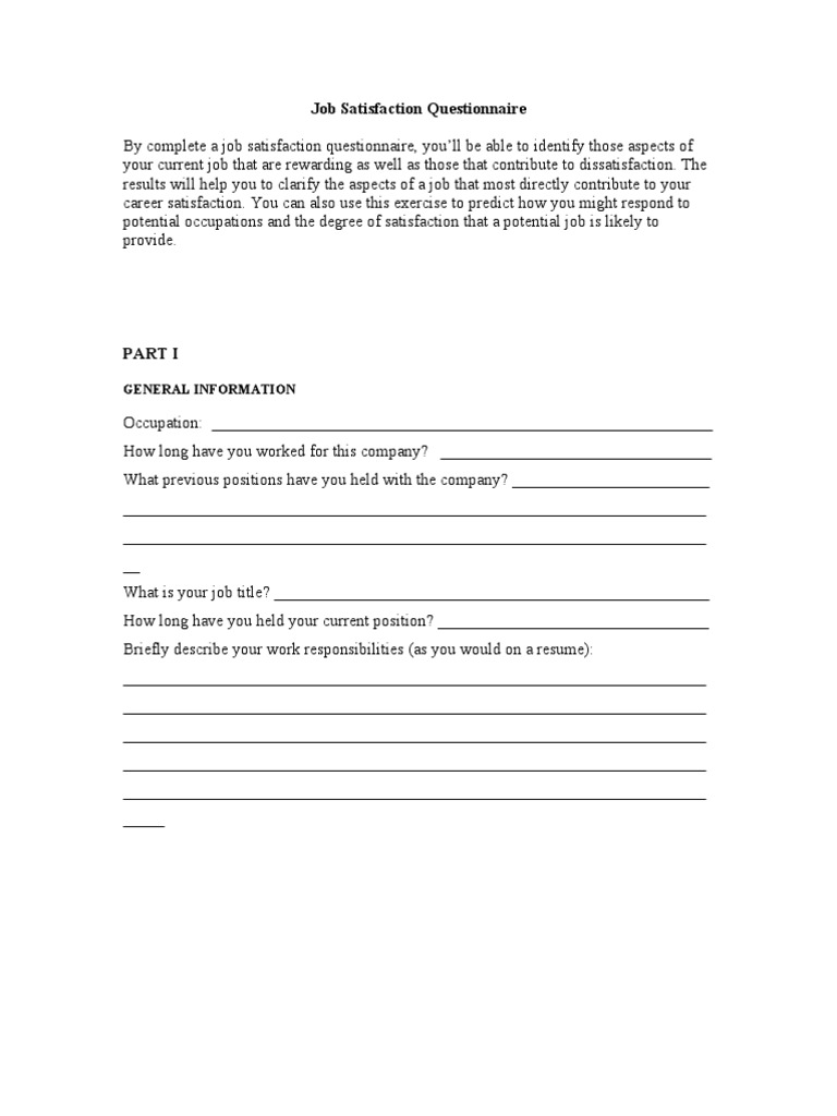 Job Satisfaction Questionnaire | PDF