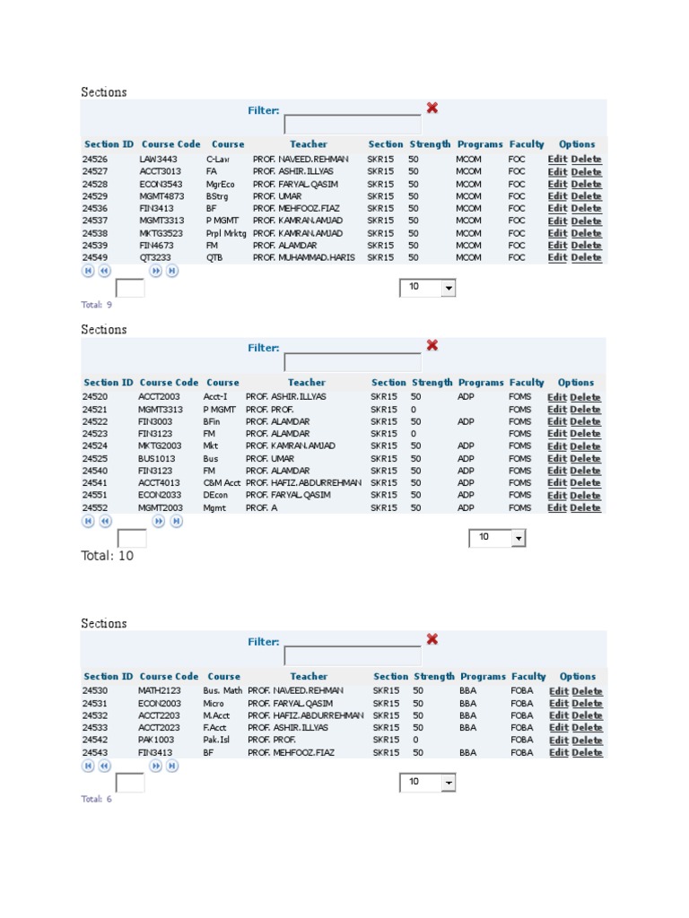 Course Sections and Faculty Details | PDF