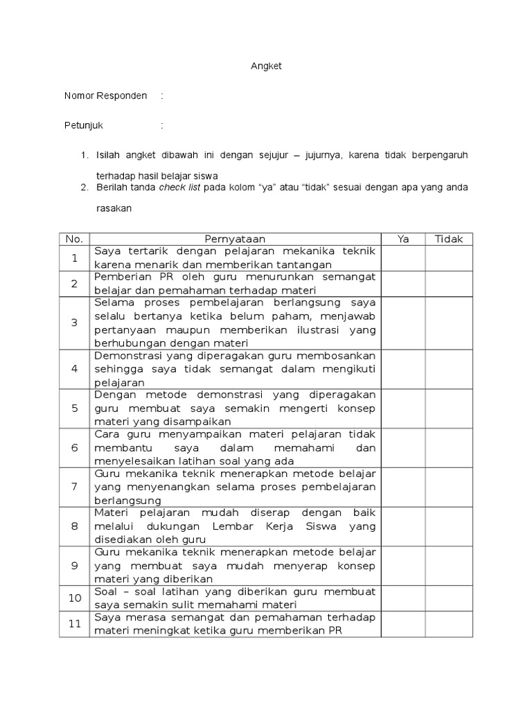 Angket Pembelajaran | PDF