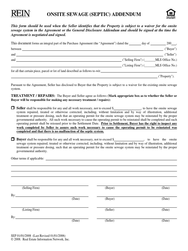 Onsite Sewage (Septic) Addendum: This Document | PDF